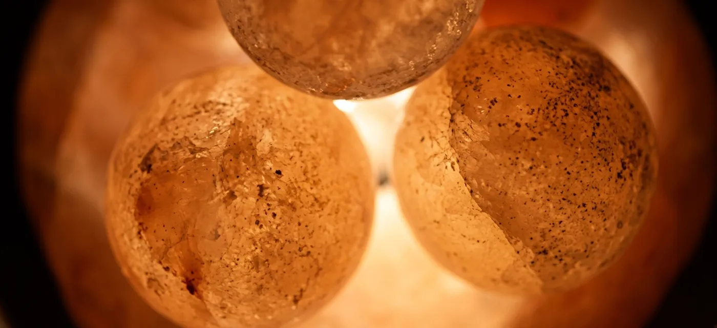 Glowing Himalayan salt ball lamps